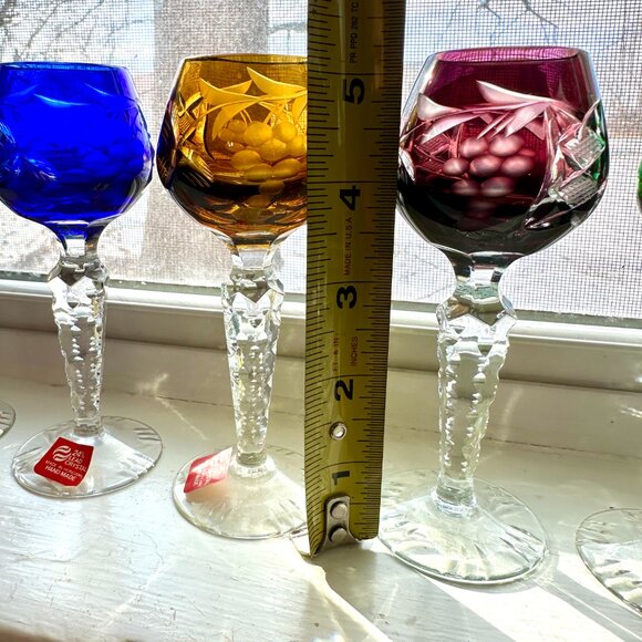 Set of 6 AJKA bohemian crystal cut to clear cordial small wine glasses NEW - Picture 4 of 10